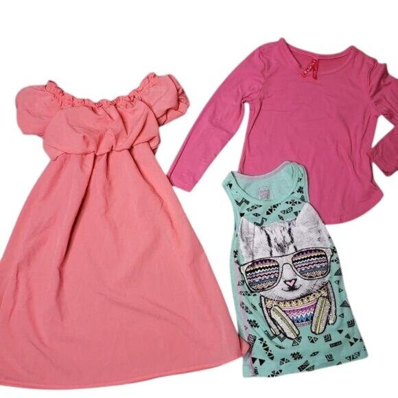 Lily & Dan Other - Girls 3-Piece Outfit Set: Pink Dress Graphic Tank & Long Sleeve Top  Size 4/5